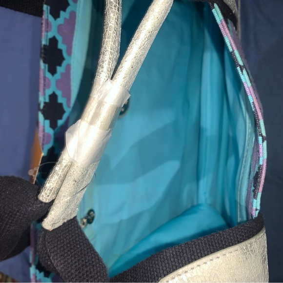 Tory Burch Geometric Print Metallic Panels Women's Purple Shoulder Tote Bag - Picture 5 of 5